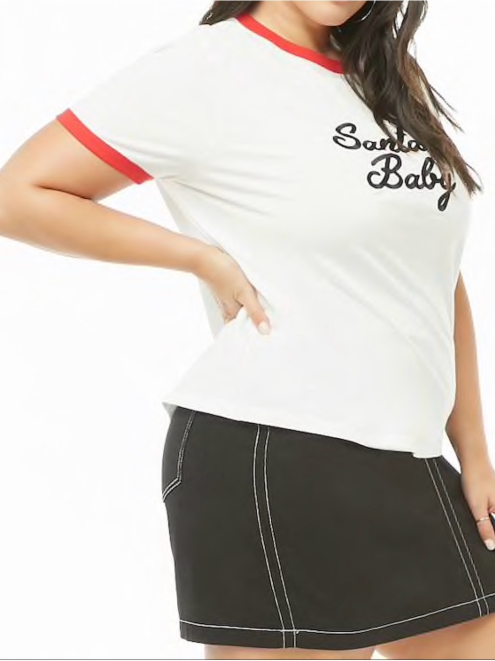 Plus Size Santa Baby Graphic Ringer Tee - Picture 4 of 5